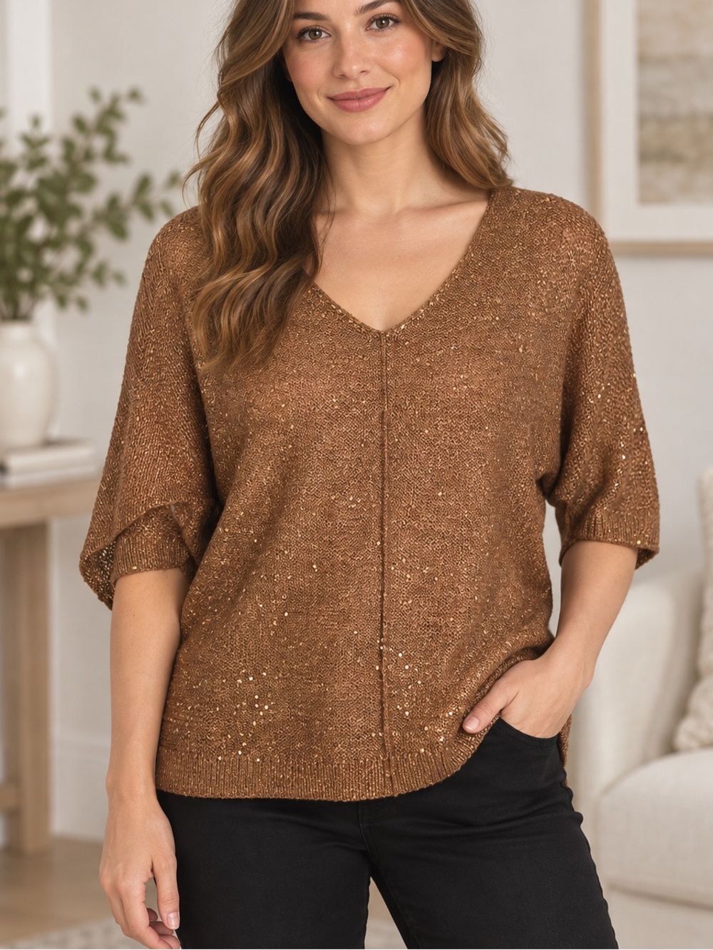 WD NY Gold Sequined Sweater - size medium